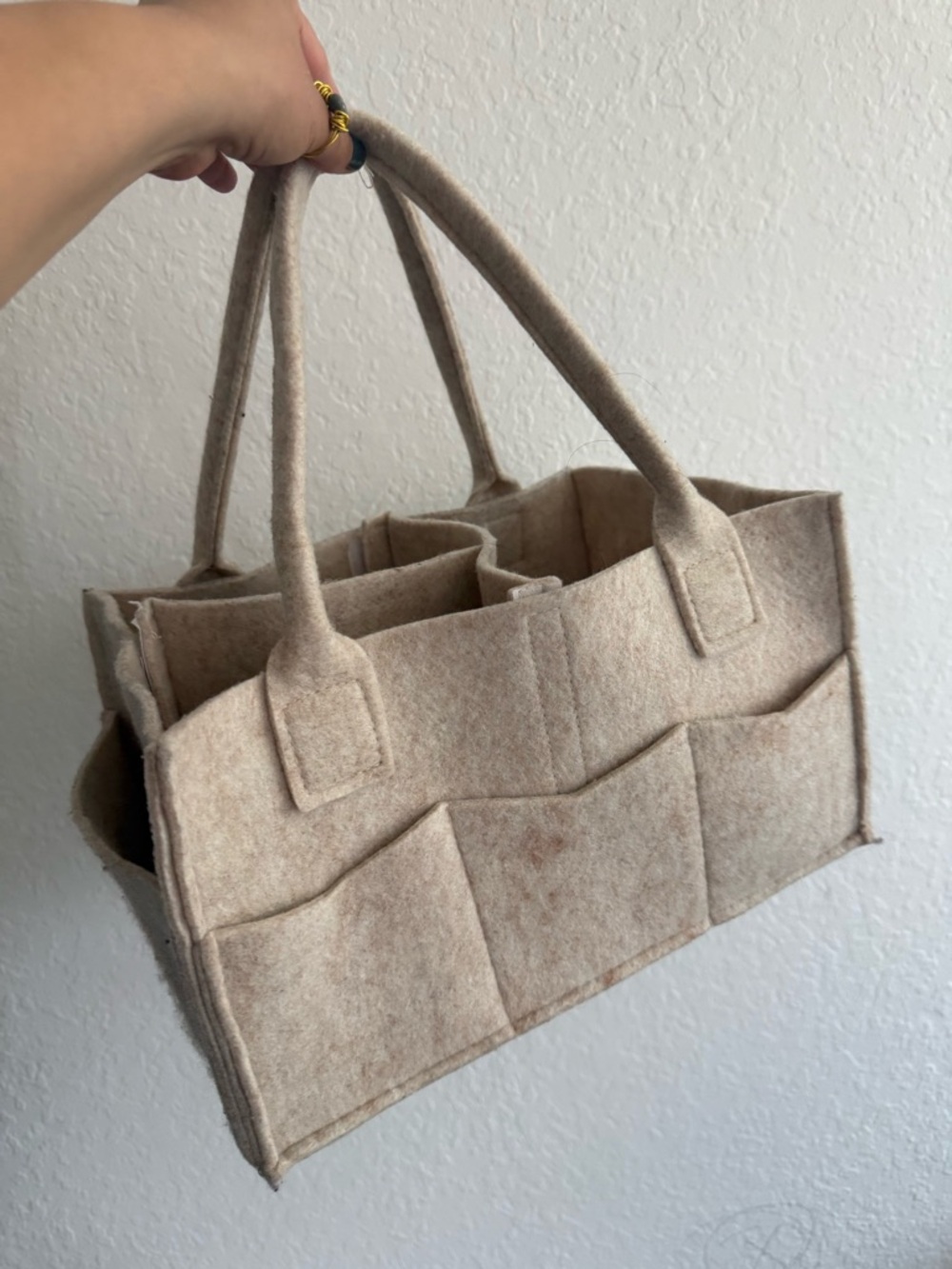 Felt Tote Organizer Bag in Light Beige - Picture 4 of 8